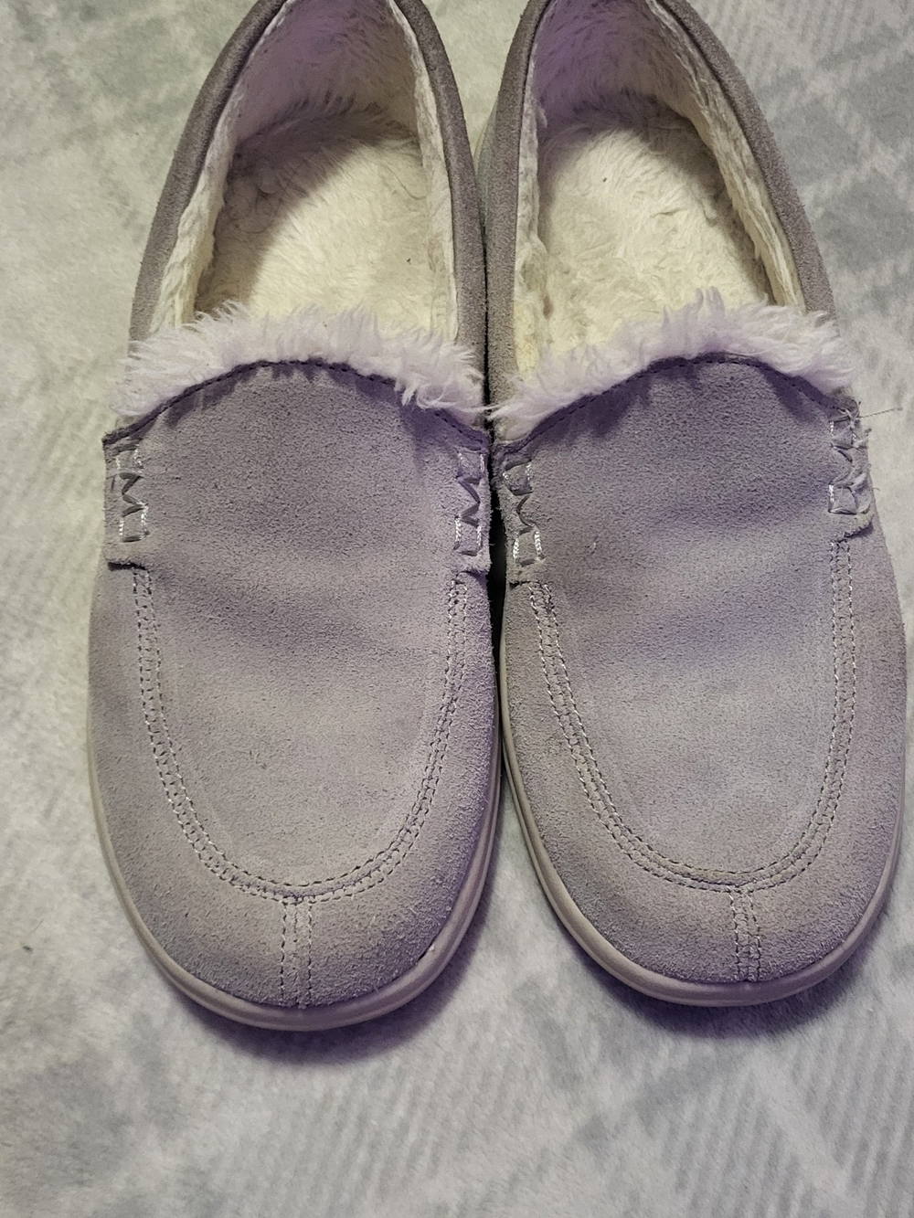 Vionic Dove Gray Faux-Suede Fur Lined Slip-On Slippers Sz 7